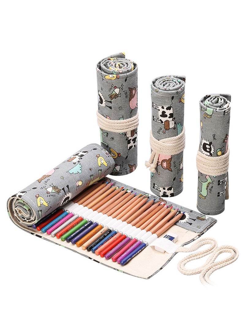 Portable Roll Up Canvas Pen Pencil Case Dark grey