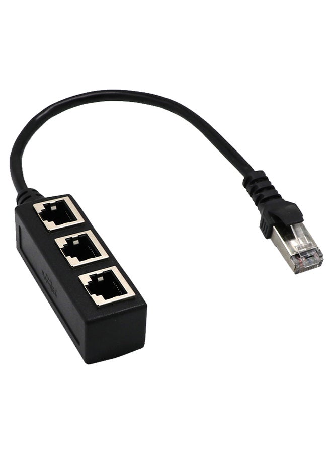 RJ45 1 To 3 Ethernet LAN Cable Splitter Black  - Image 1