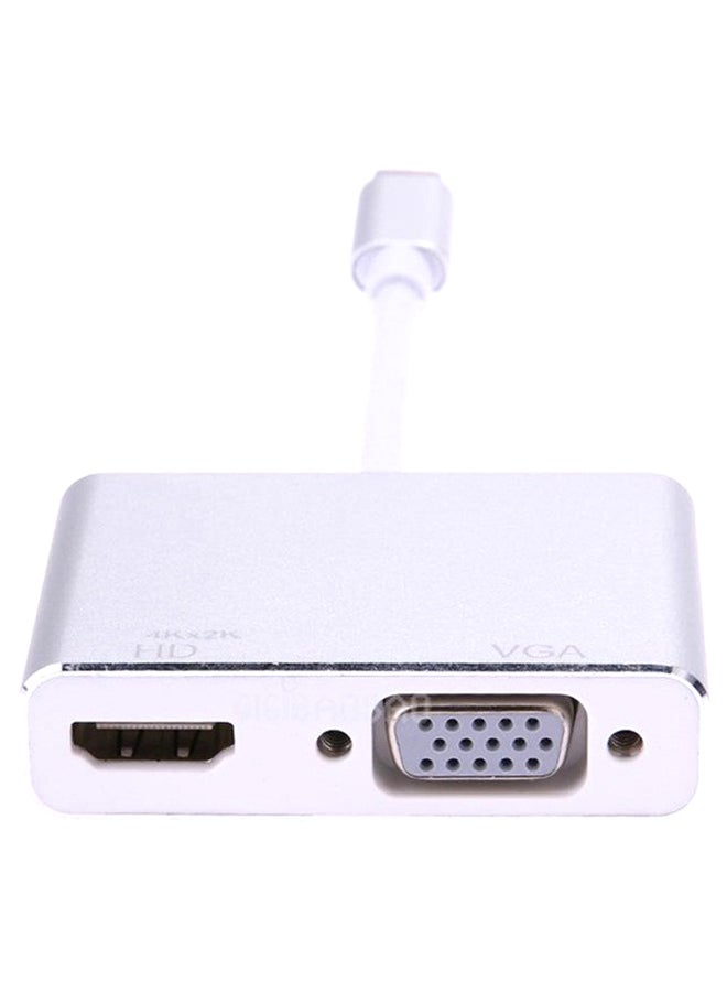 Generic - 2 In 1 USB 3.1 Type C To VGA HDMI 4K UHD Adapter Silver - Image 1