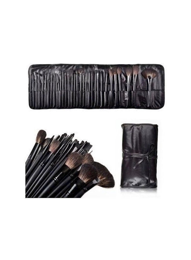 طقم فرش مكياج أنيقة وأصلية مكون من 32 قطعة ومزود بحقيبة صغيرة أسود