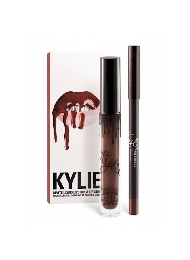 كايلي كوزماتيكس طقم محدد شفاه وأحمر شفاه سائل غير لامع بُنِّي حقيقي K