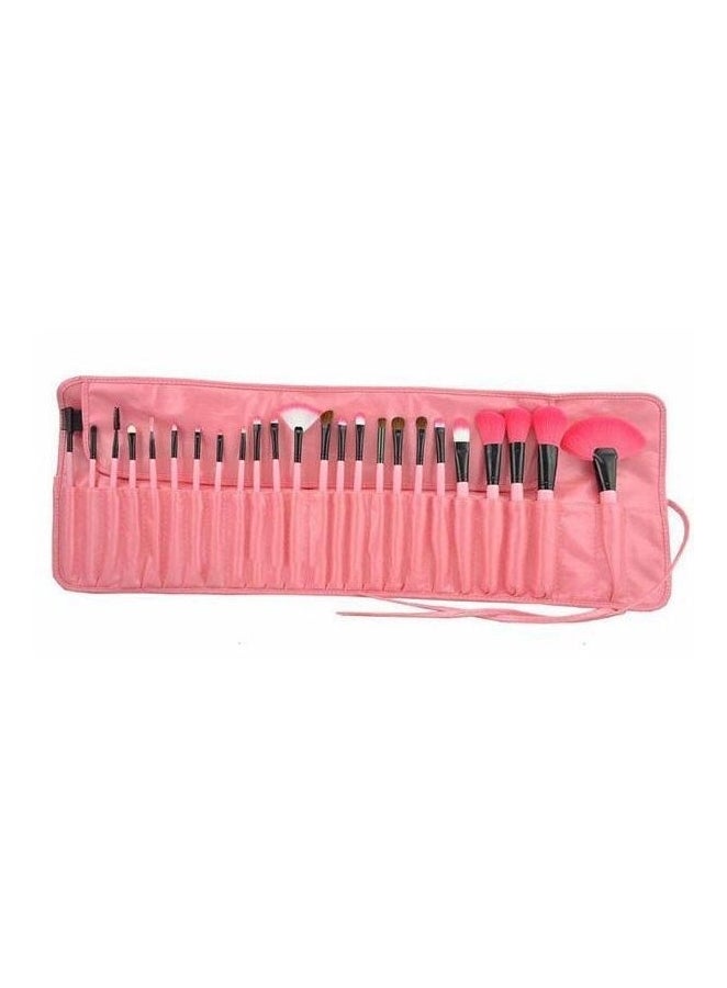 24-Piece Professional Makeup Brush Set With Roll Up Bag Pink - Image 1