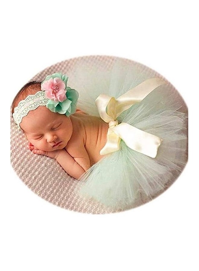 Generic Tutu Skirt With Headband Set Green/White/Pink - Image 1