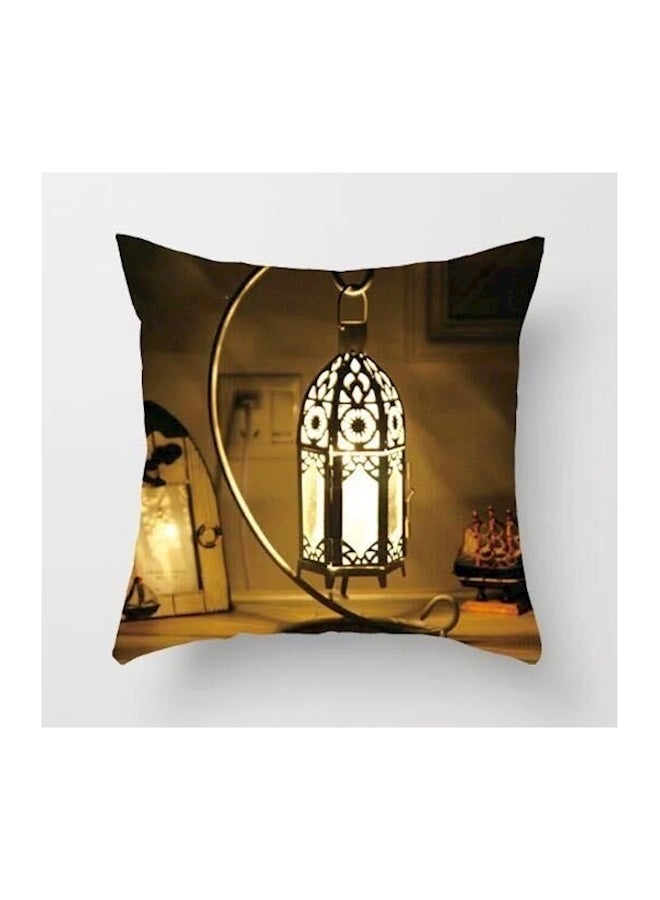 Decorative Printed Cushion Velvet Black/Yellow/White