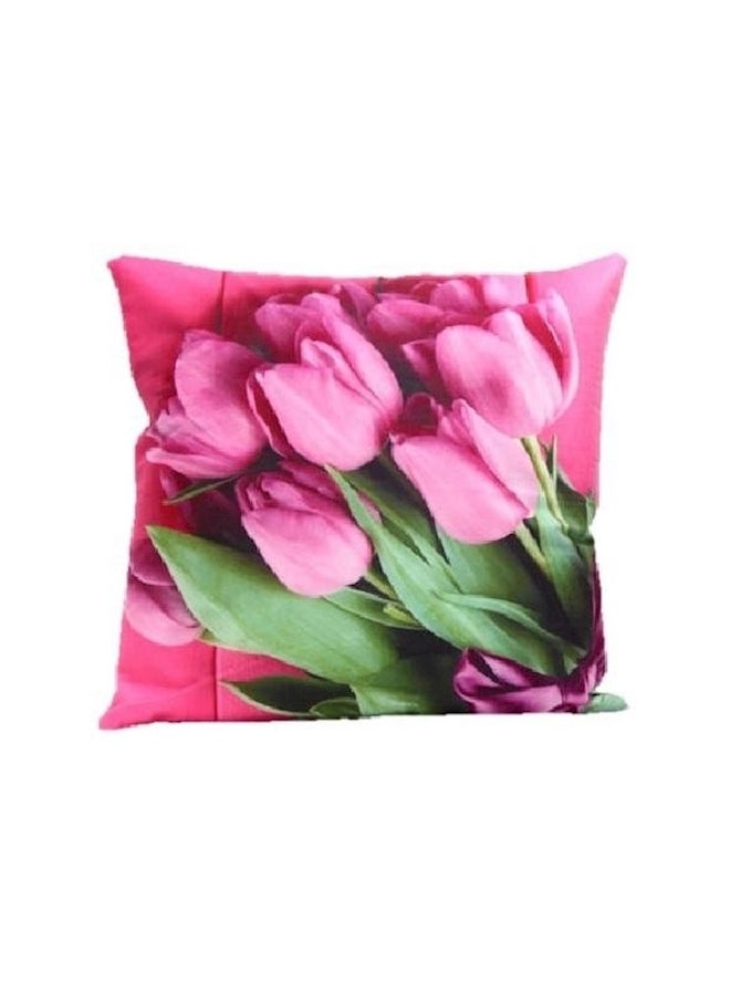Flower Printed Pillow Cover cotton Pink/Green 45x45cm