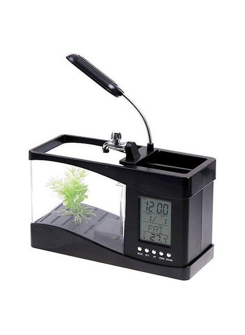 Fish Tank With Led Light And Lcd Display Set Black/Clear 24x20x9.7cm