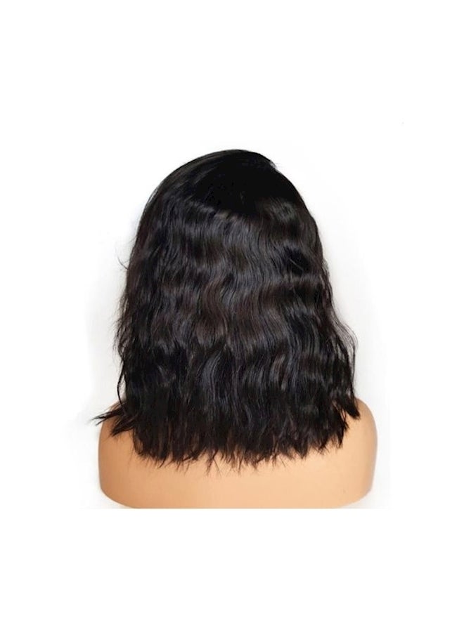 Mid Length Wavy Hand Tied Hair Wig Black 16inch - Image 3