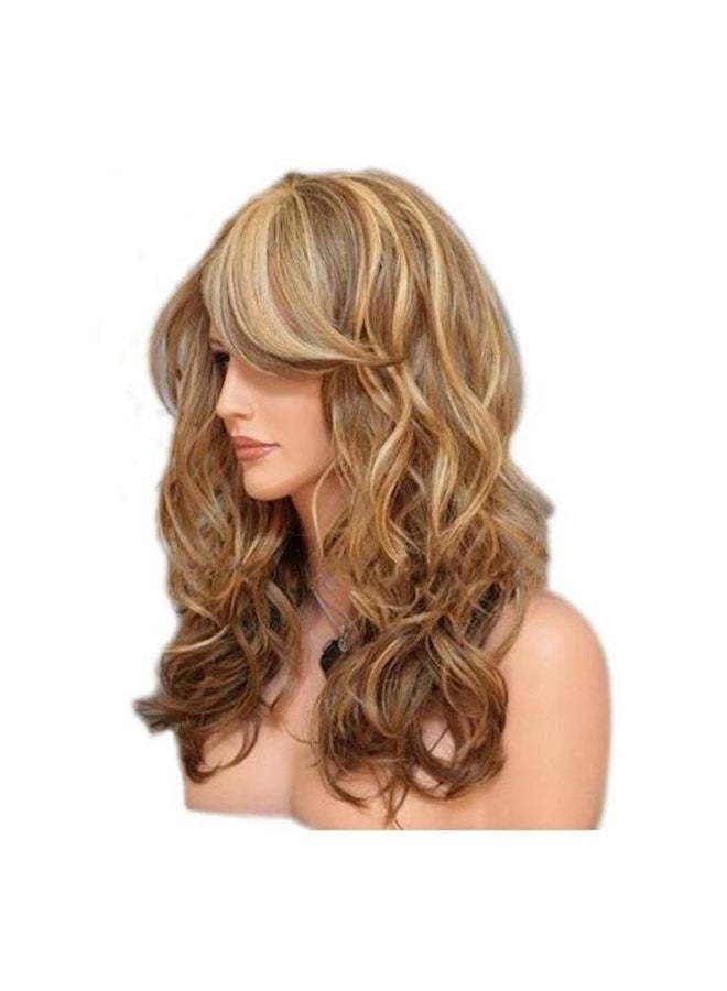 شعر مستعار مجعد بغرة طويلة ومائلة ذهب / بني - Image 1