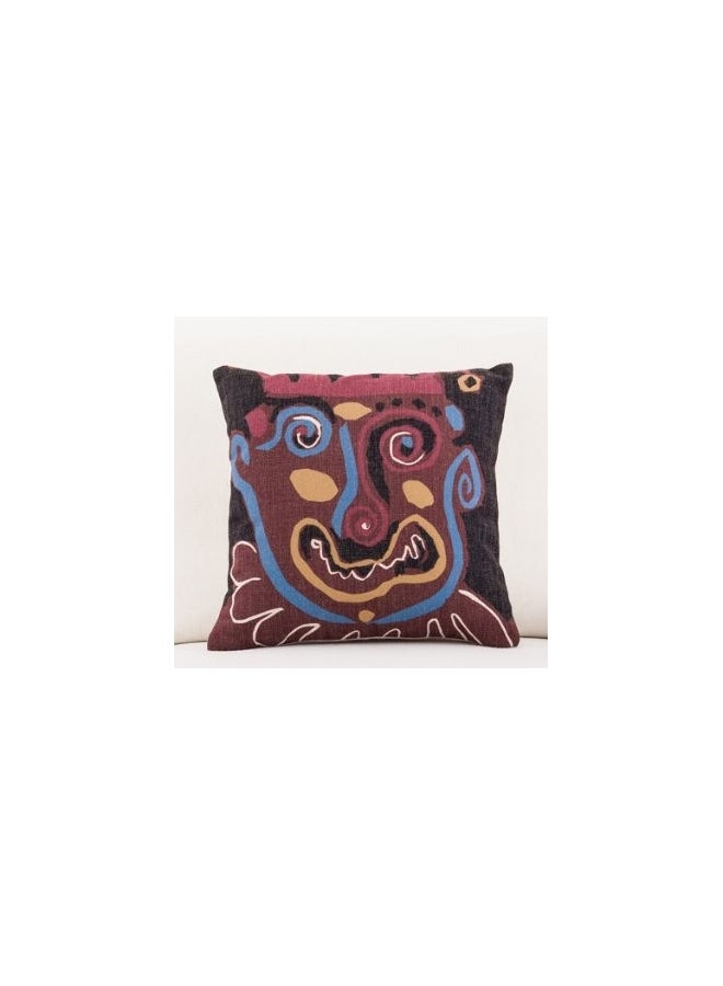 غطاء وسادة ديكور مزين بطبعة polyester بني/ أسود/ أزرق