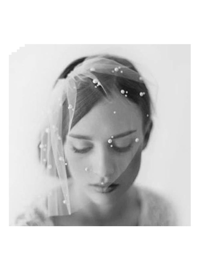 Generic - Imitation Pearls Bridal Birdcage Veil White - Image 1