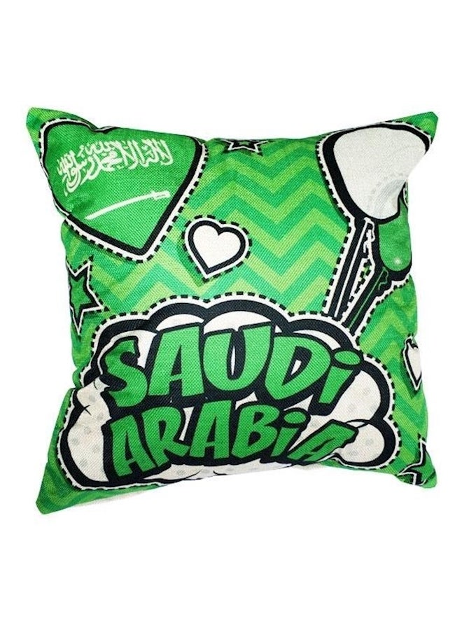 I Love Saudi Arabia Printed Cushion Cover Linen Green/White 45 x 45cm - Image 1