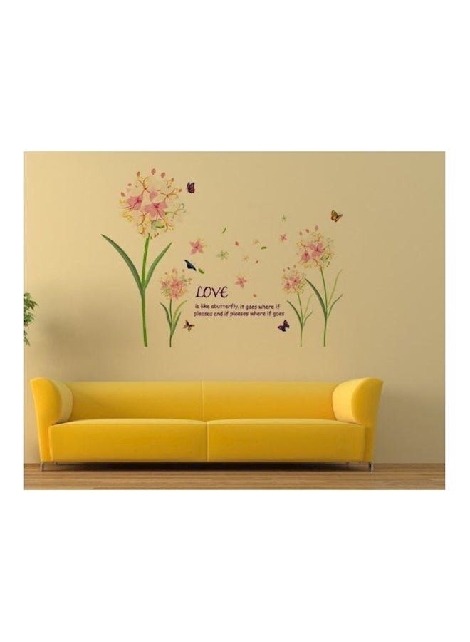 Flowers And  Butterfly Wall Sticker Beige/Green/Pink 90x60cm  - Image 1