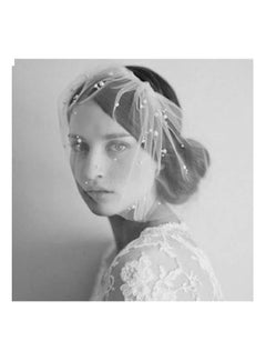 Imitation Pearls Bridal Birdcage Veil White