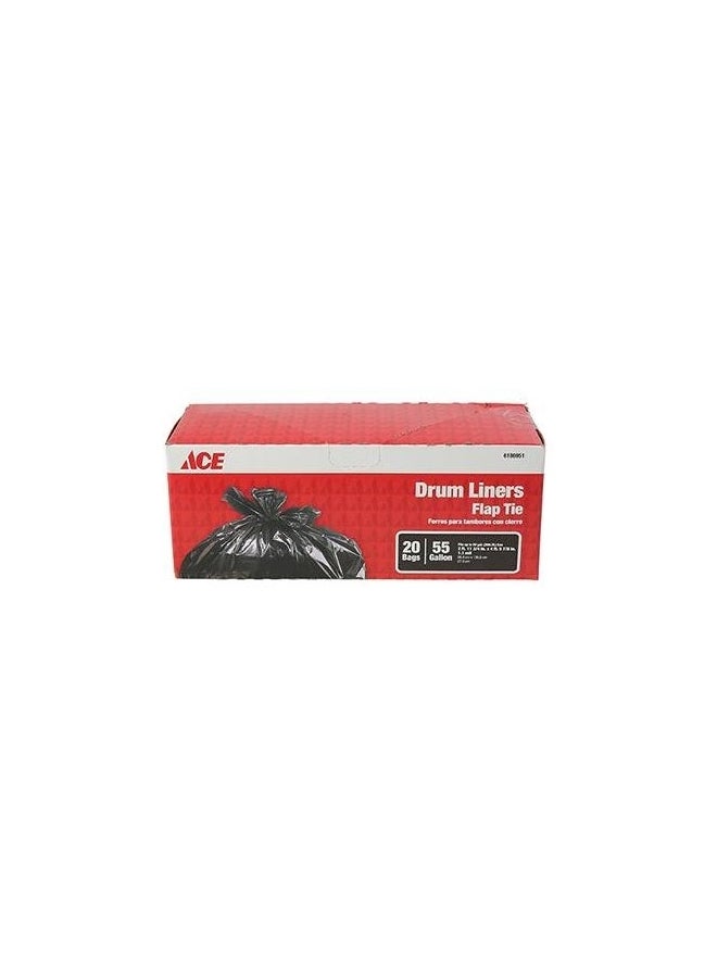 ACE - 20-Piece Flap Tie Drum Liner Bags Black - Image 1