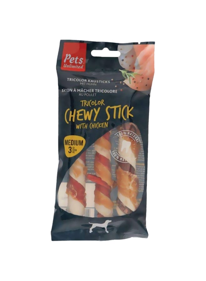 Pets Unlimited 3-Piece Tricolor Chewy Stick With Chicken Brown/Beige 100grams