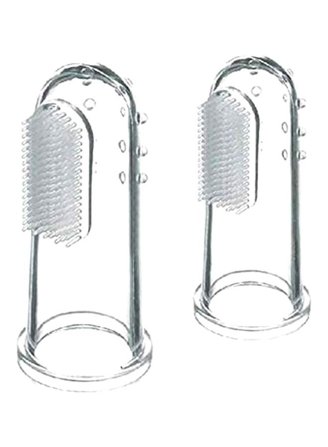 2-Piece Silicone Finger Toothbrush Clear/White - Image 1