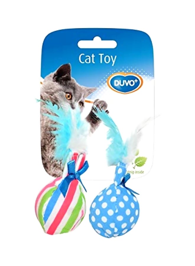 2-Piece Feather Play Ball Cat Toy Blue/White/Red