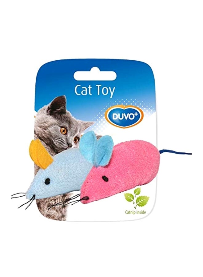 2-Piece Mice Toy For Cats Blue/Pink