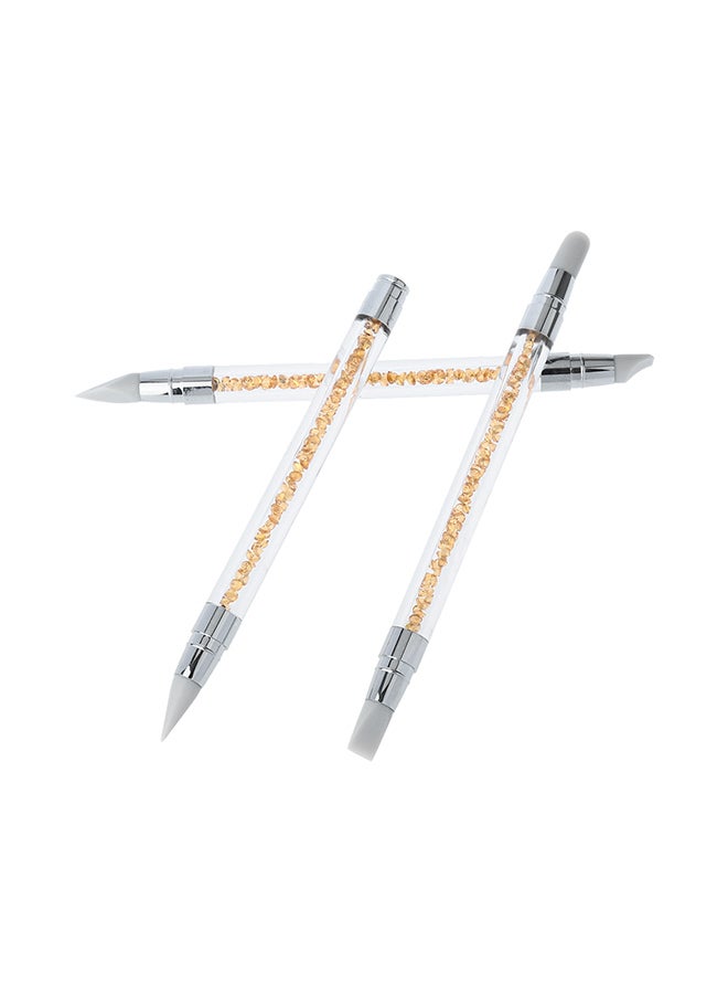 ANSELF 3-Piece Acrylic Handle Rhinestone Nail Art Brushes Silicone Head Carving Salon Tool Set Gold - Image 1