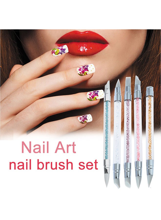 ANSELF 3-Piece Acrylic Handle Rhinestone Nail Art Brushes Silicone Head Carving Salon Tool Set Gold - Image 3