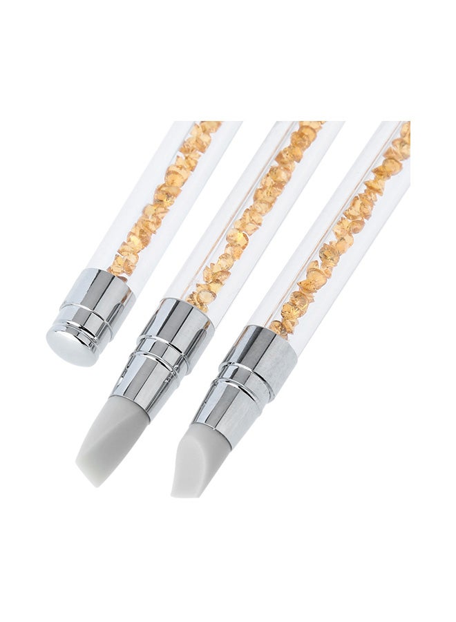 ANSELF 3-Piece Acrylic Handle Rhinestone Nail Art Brushes Silicone Head Carving Salon Tool Set Gold - Image 5