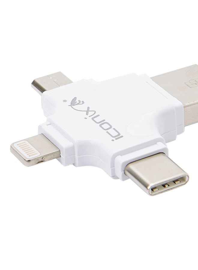 OTG Card Reader For Lightning/MicroUSB/Type-C To PC White
