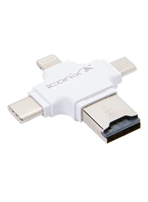OTG Card Reader For Lightning/MicroUSB/Type-C To PC White