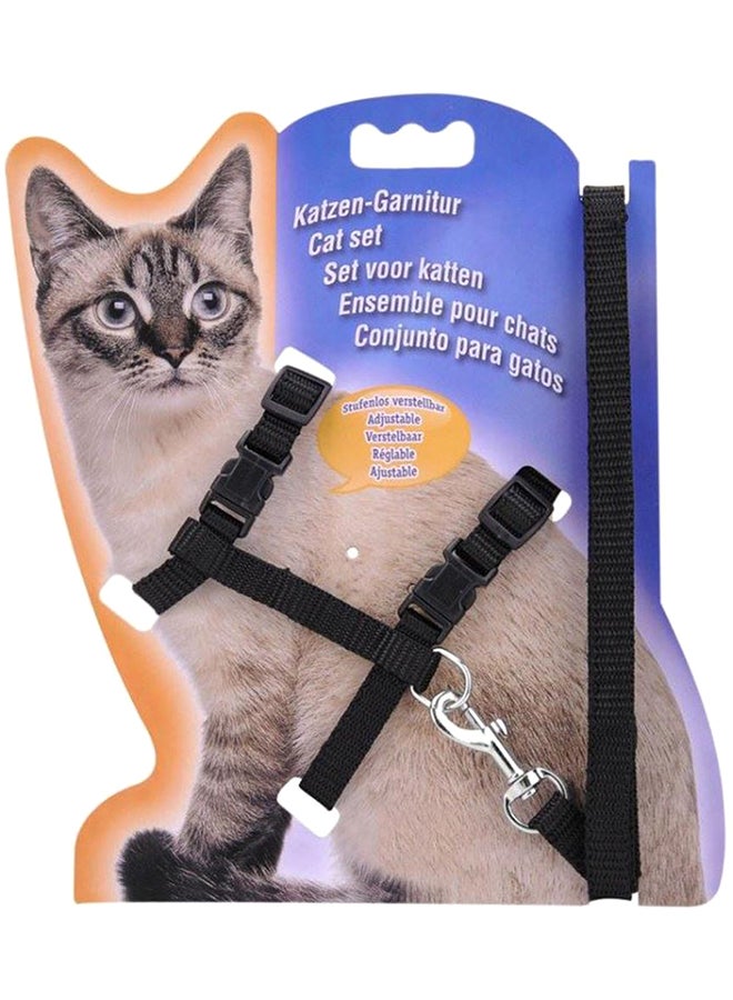 Generic Adjustable Pet Cat Nylon Collar Lead Leash Pet Harness Belt Black 10x2x8centimeter  - Image 1