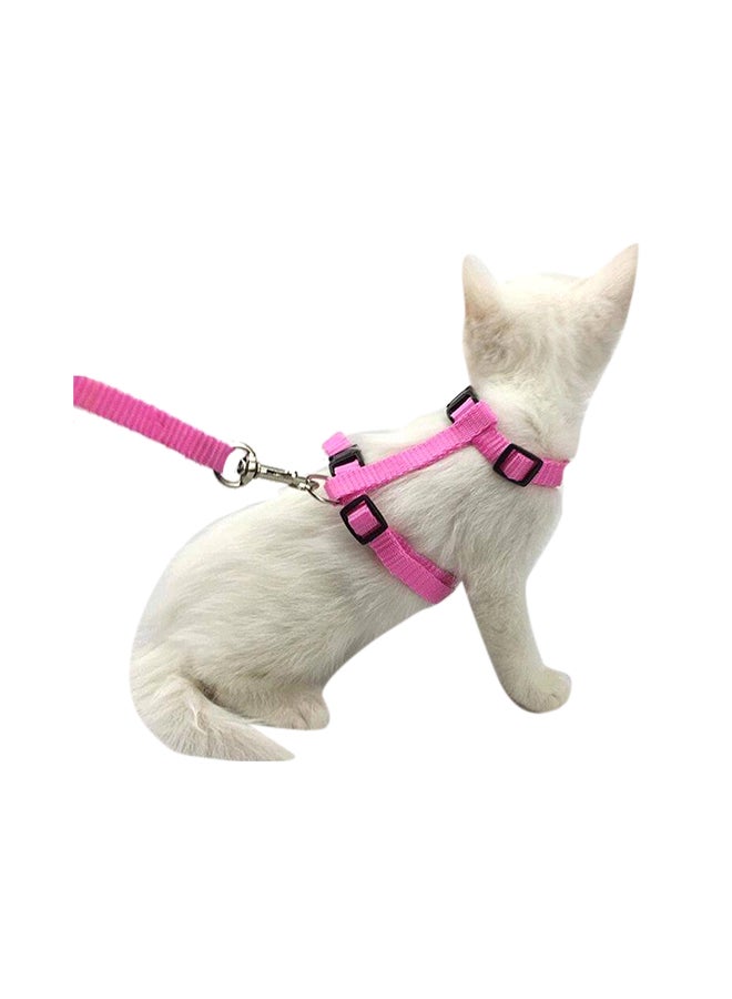 Generic Adjustable Pet Cat Nylon Collar Lead Leash Pet Harness Belt Pink 8.66x0.79x6.89inch  - Image 3