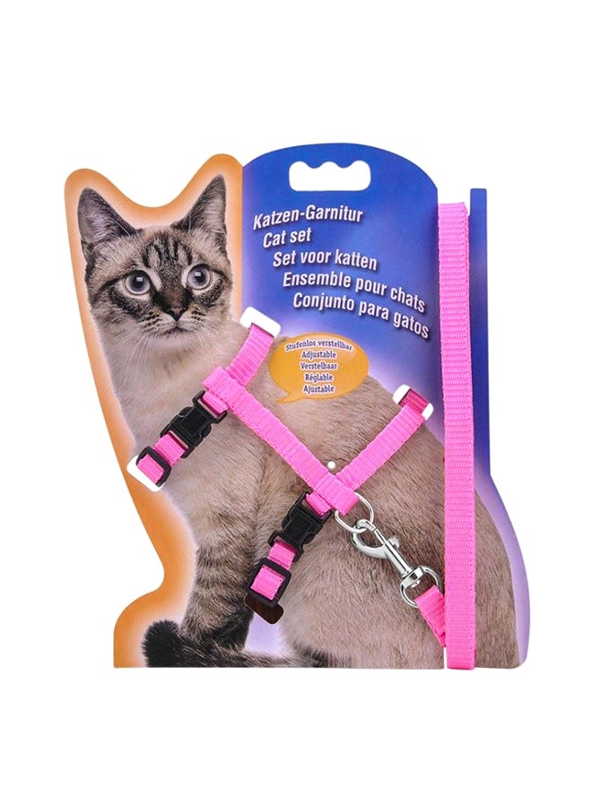 Generic Adjustable Pet Cat Nylon Collar Lead Leash Pet Harness Belt Pink 8.66x0.79x6.89inch  - Image 1