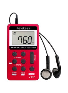 Retekess Portable AM/FM Digital Radio With Earphones V376 Red  - Image 1