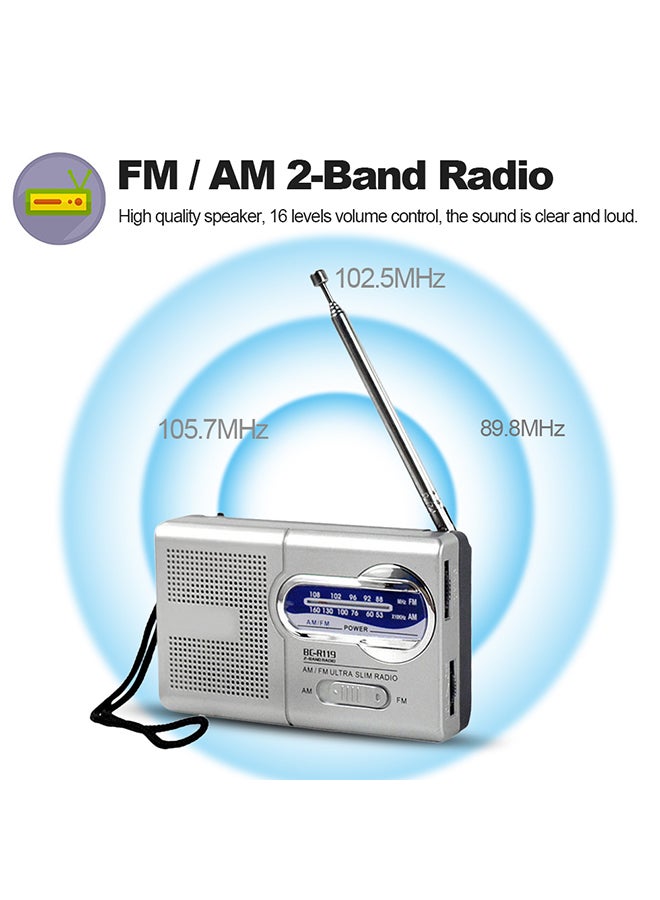Generic AM/FM Dual Band Telescopic Antenna Radio V495 Silver/Black  - Image 2