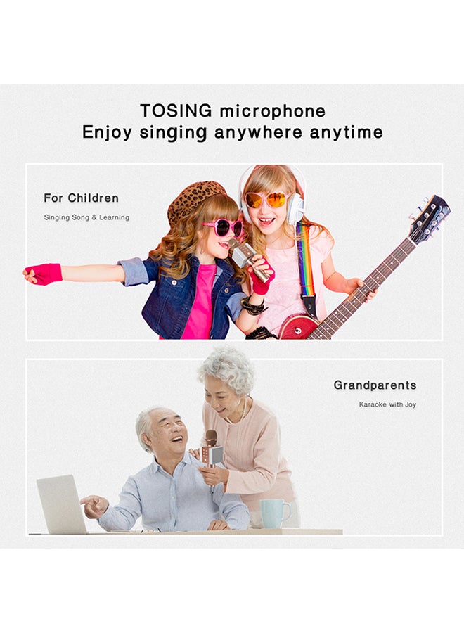 توسينج ميكروفون كاريوكي لاسلكي بتقنية بلوتوث V452 رمادي/ذهبي وردي/اسود - Image 2