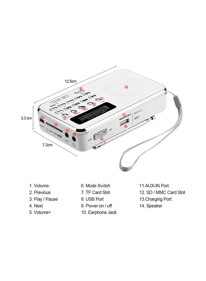 Digital Portable MP3 Speaker Audio Player V341 White/Silver  - Image 5
