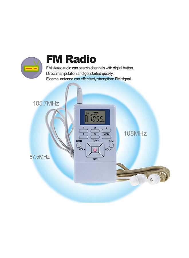 FM Stereo Radio Receiver LCD Display With Headphone V392 White/Blue  - Image 5