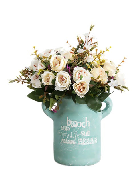 Decorative Rose Artificial Flower White/Green