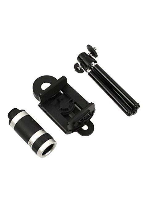 Universal 8X Zoom Magnifier Telescope Camera Lens With Mini Tripod Black