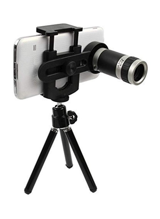 Universal 8X Zoom Magnifier Telescope Camera Lens With Mini Tripod Black