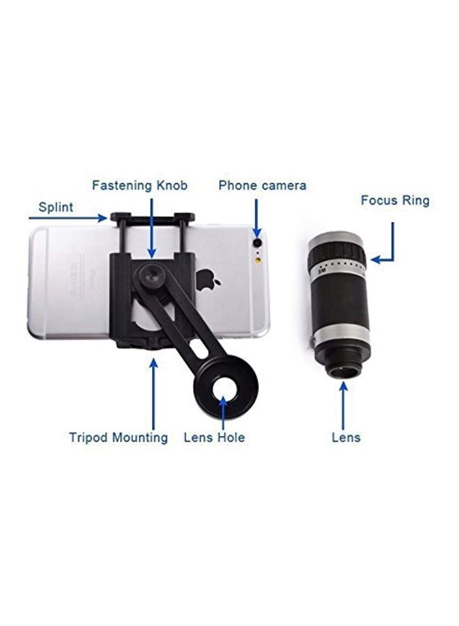 Universal 8X Zoom Magnifier Telescope Camera Lens With Mini Tripod Black
