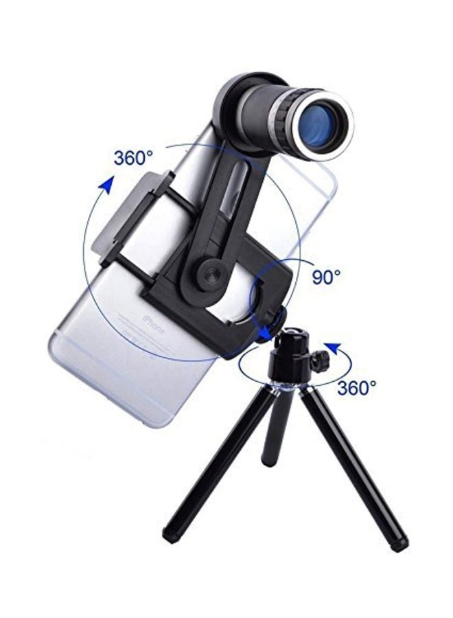 Universal 8X Zoom Magnifier Telescope Camera Lens With Mini Tripod Black