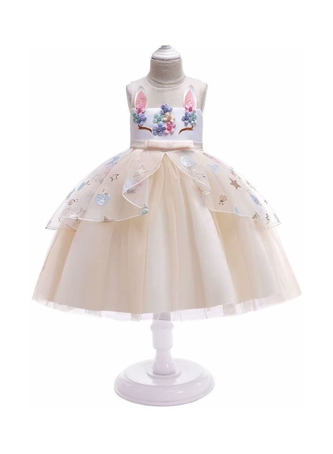 Floral Detailed Dress Beige/White/Pink  - Image 4