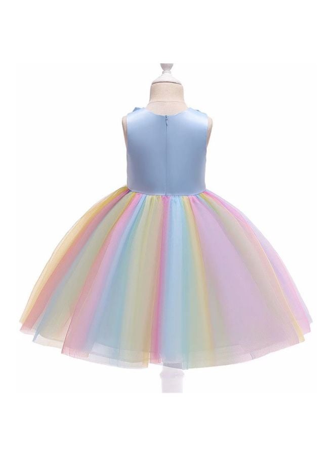 Sleeveless Embroidered Dress Blue/Pink/Yellow  - Image 2