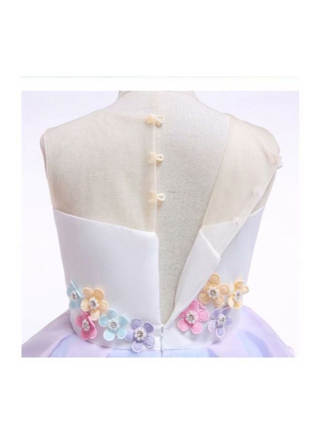 Floral Princess Dress With Headband Blue  - Image 4
