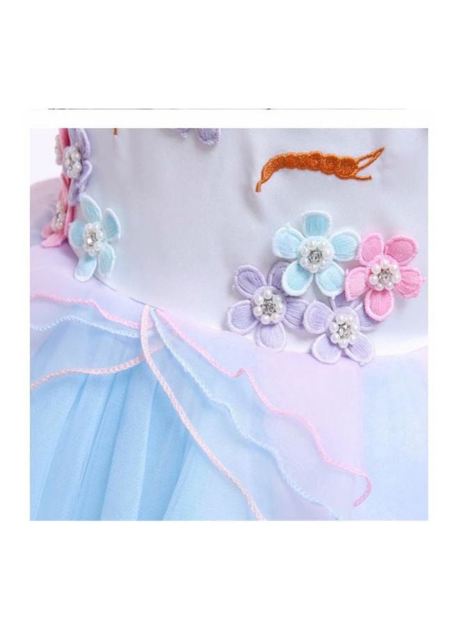 Floral Princess Dress With Headband Blue  - Image 2