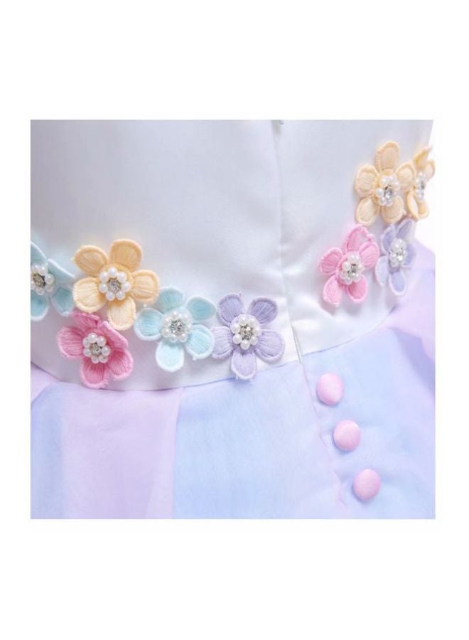Floral Princess Dress With Headband Blue  - Image 3