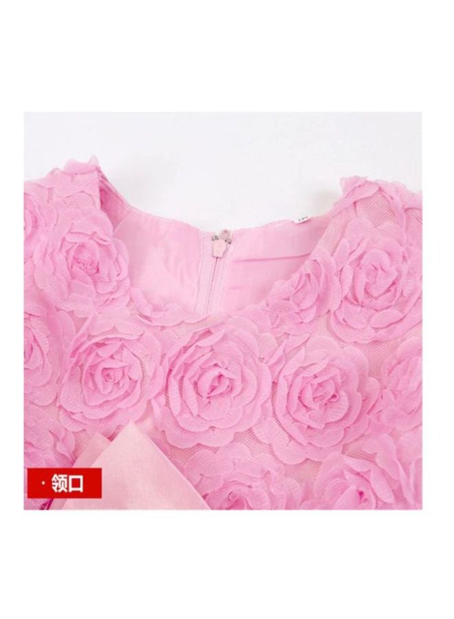 Floral Bow Princess Dress Pink  - Image 3
