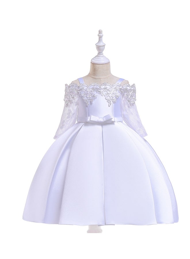 Lace Detailed Embroidered Princess Dress White  - Image 1