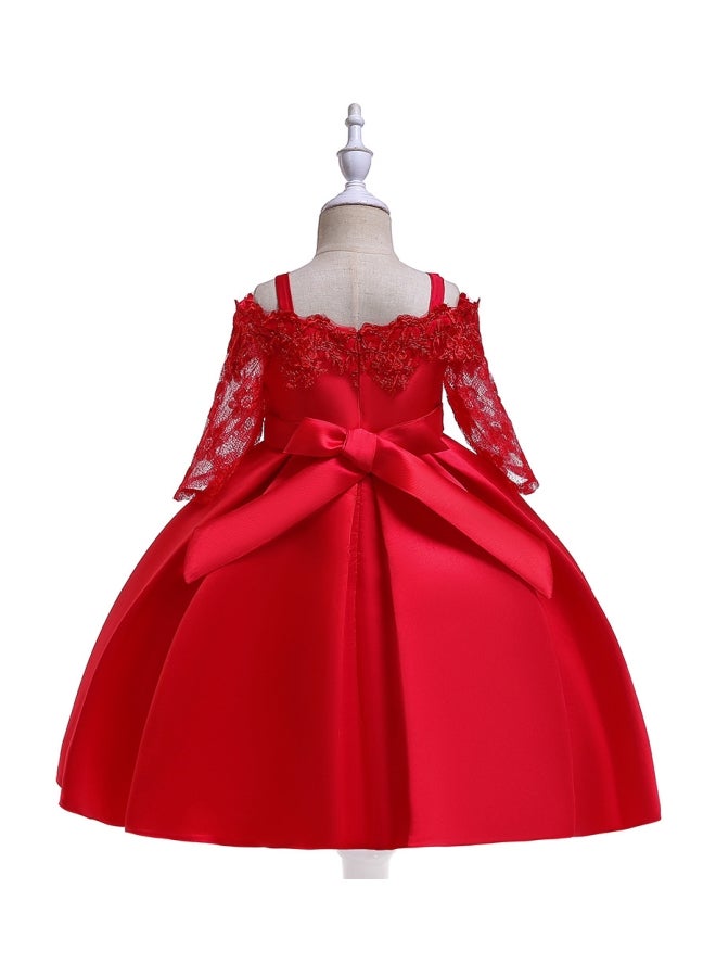 Lace Detailed Embroidered Princess Dress Red  - Image 2