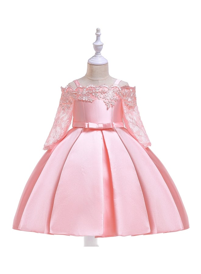 Lace Detailed Embroidered Princess Dress Pink  - Image 1