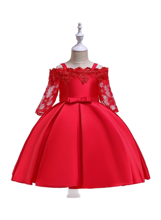 Lace Detailed Embroidered Princess Dress Red  - Image 1